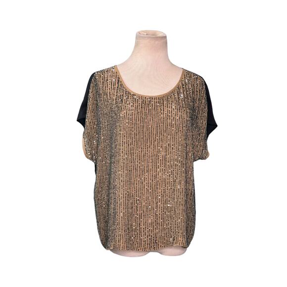 Club Monaco two tone cap sleeves silk sequin short sleeves blouse size Small - Picture 8 of 11